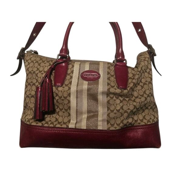 COACH LEGACY Red/Khaki Jacquard Signature Stripe Molly Two way Satchel 21154 - Picture 2 of 13